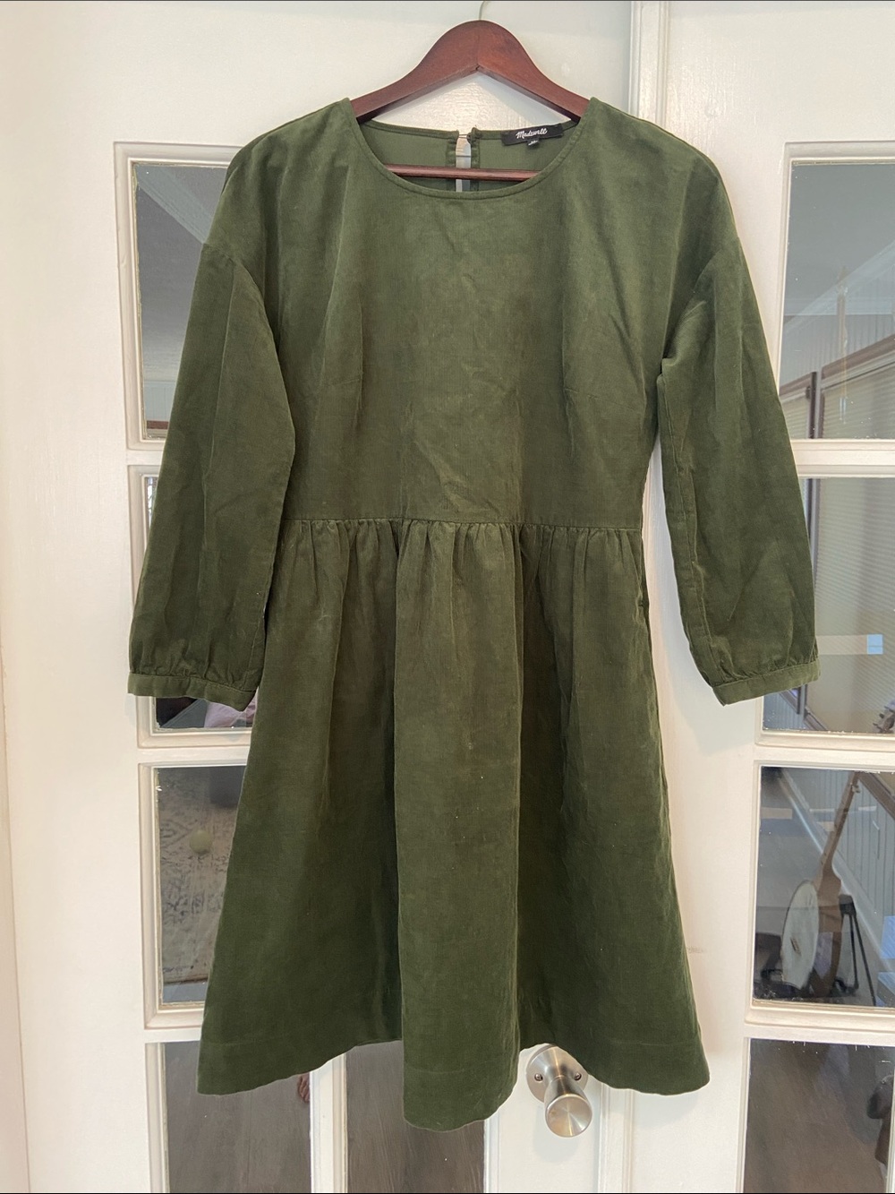 Madewell Olive Green Corduroy Long Sleeve Relaxed Fit Dress